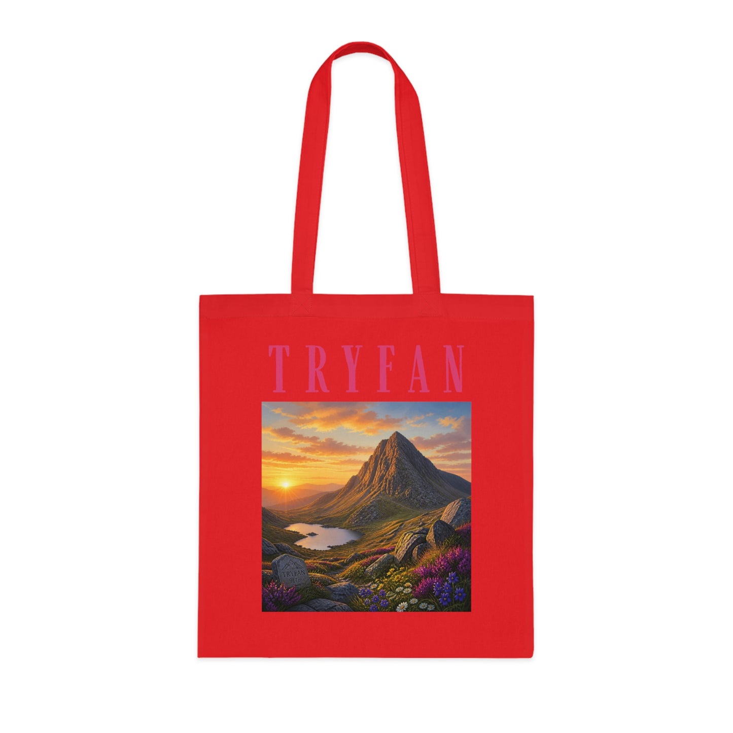 Tryfan Mountain Cotton Tote — Scenic Snowdonia Sunset Landscape Tote Bag