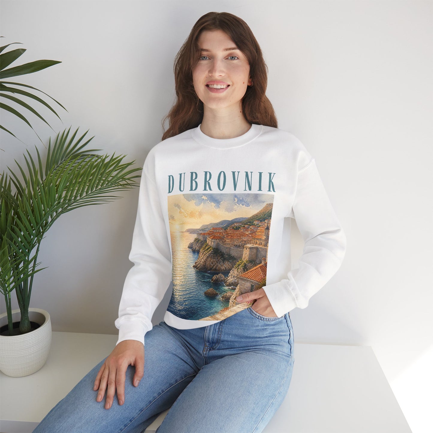 Dubrovnik Crewneck Sweatshirt — Vintage Coastal Travel Sweater