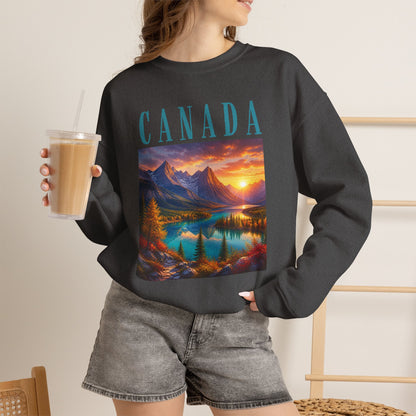 Canada Banff Scenic Crewneck Sweatshirt — Mountain Lake Sunset Graphic