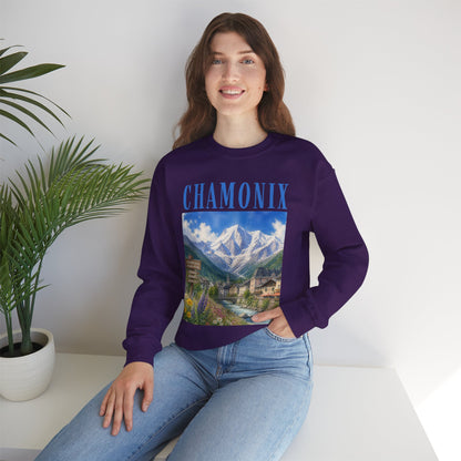 Chamonix Mountain Crewneck Sweatshirt — Alpine Scenic Graphic