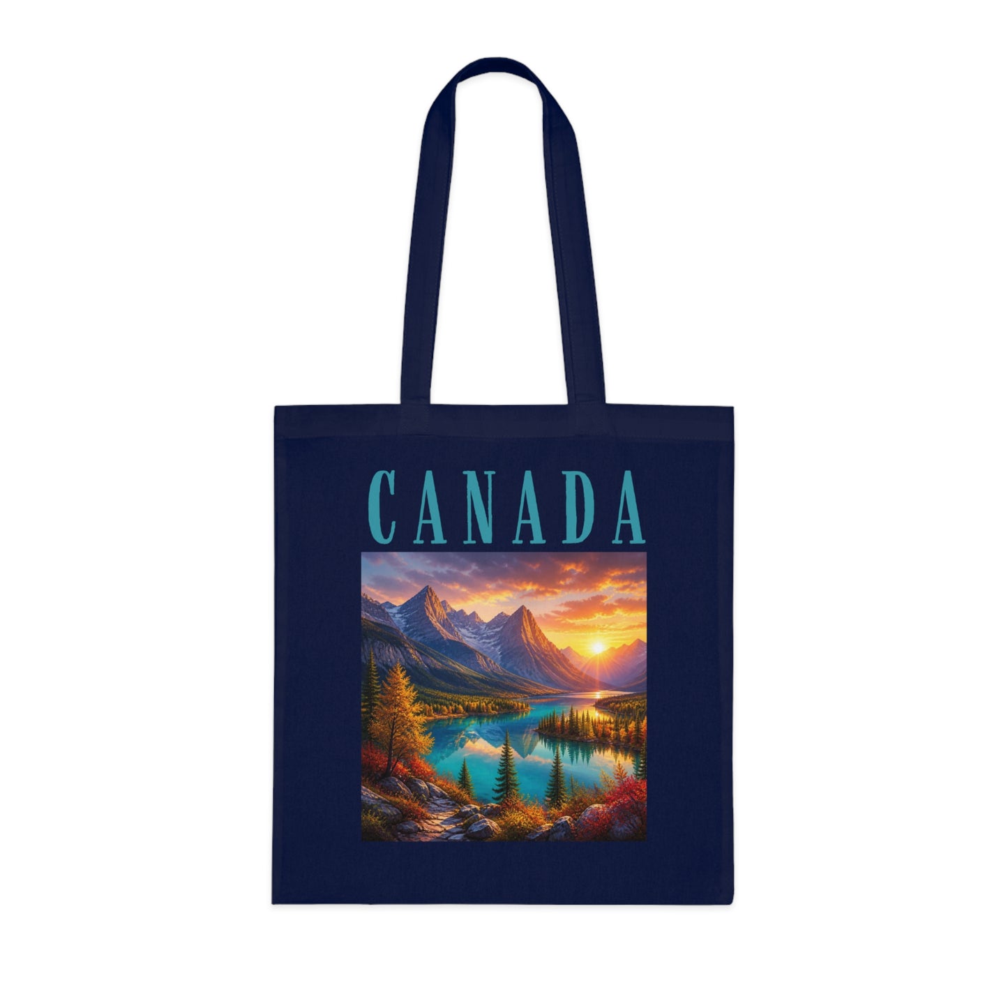 Canada Scenic Tote Bag — Mountain Lake Sunset Cotton Tote for Travel, Souvenir & Gift