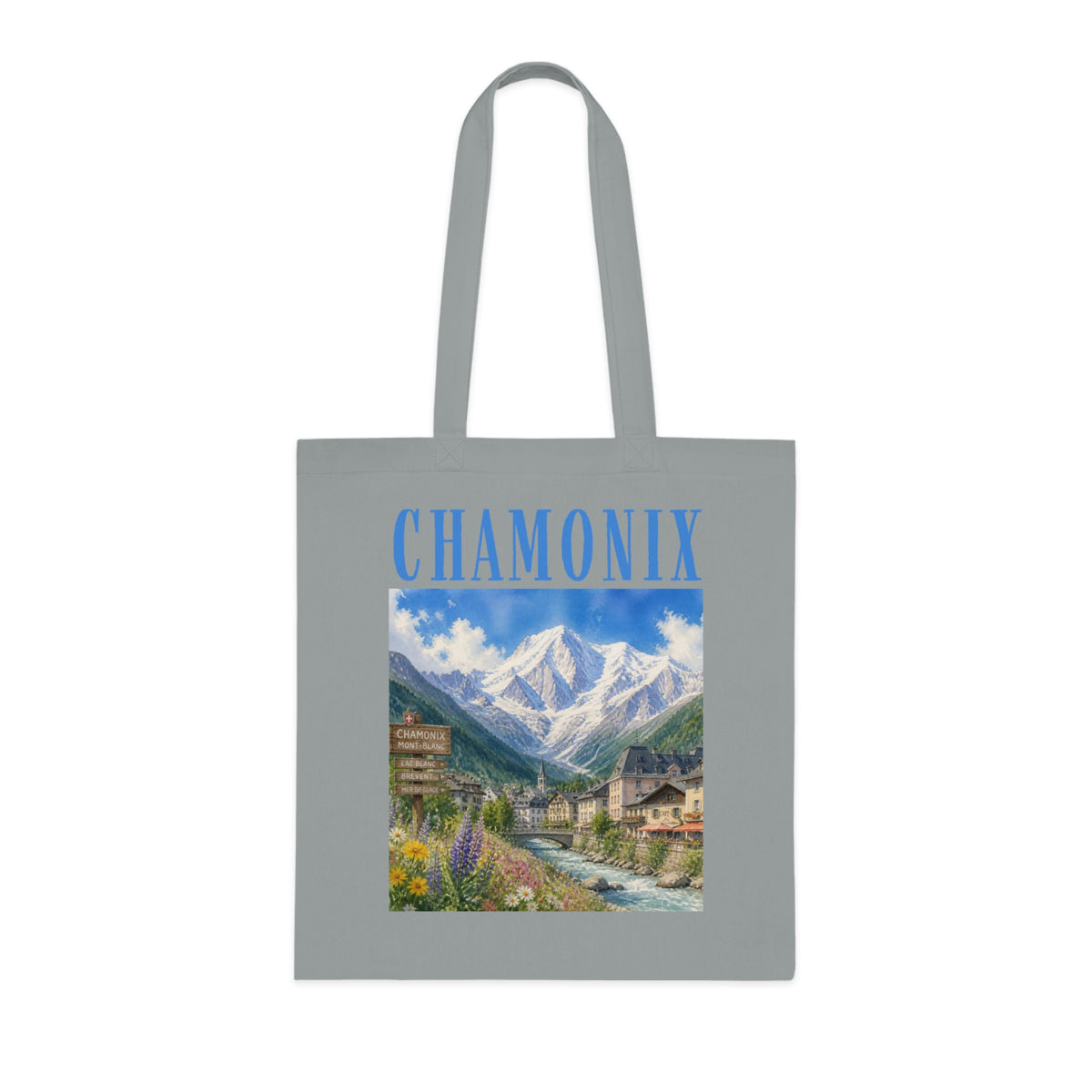 Chamonix Scenic Cotton Tote Bag — Vintage Alpine Village Print