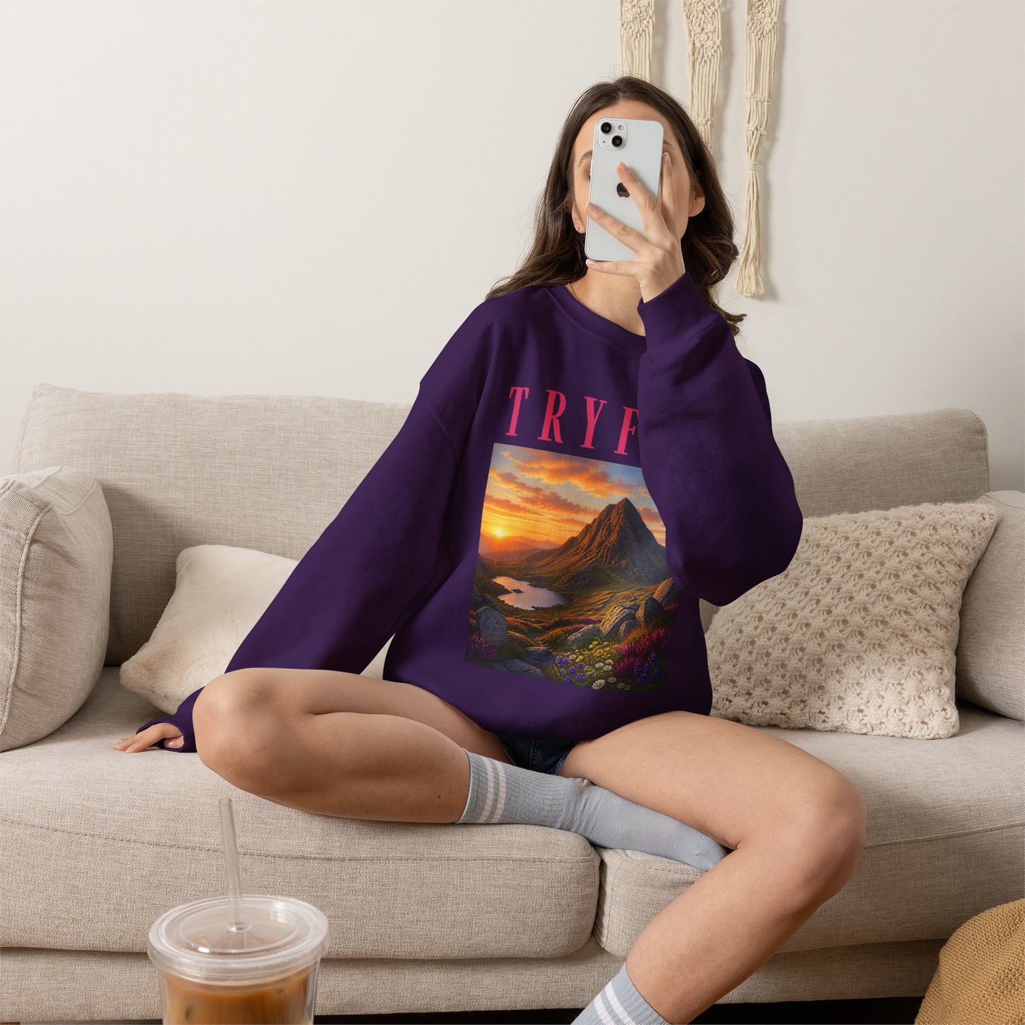 Tryfan Mountain Sweatshirt — Scenic Snowdonia Sunset Landscape Crewneck