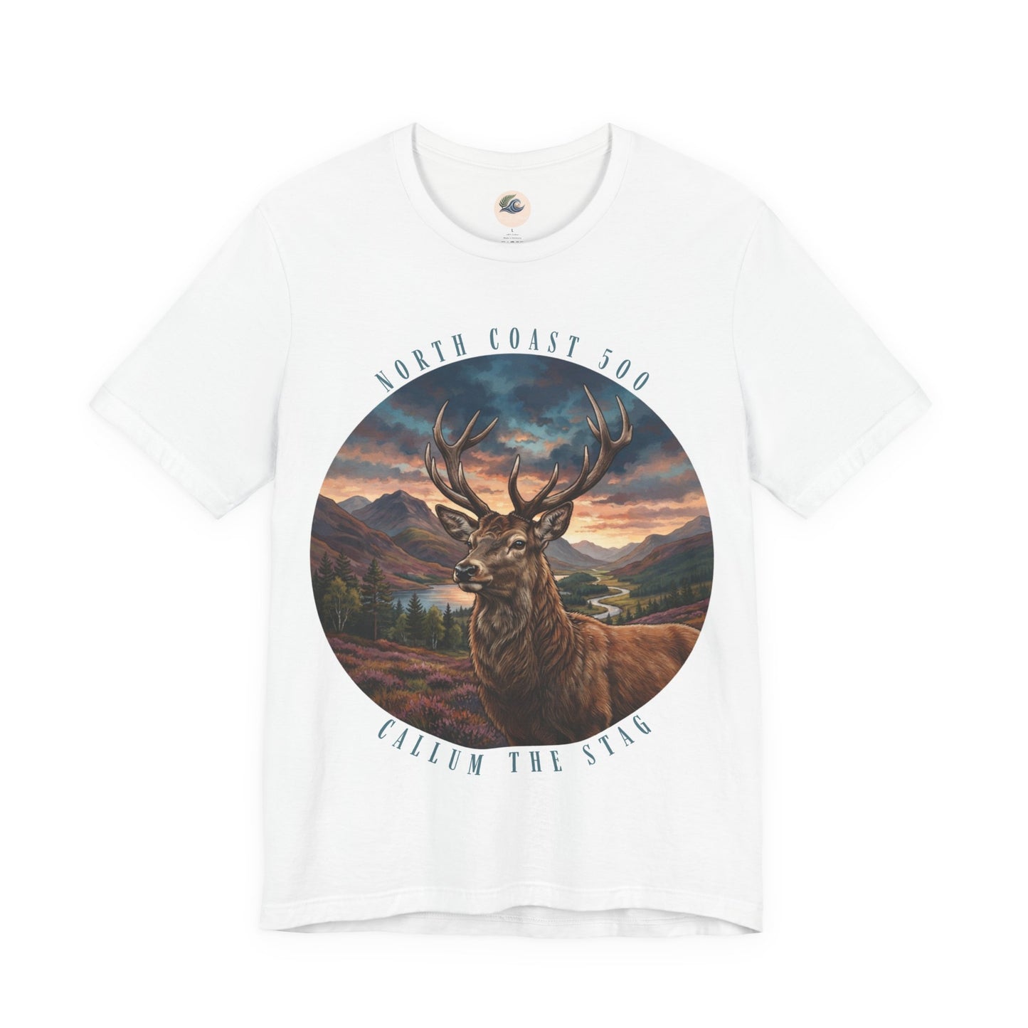 Stag Sunset NC500 Tee — 'Callum The Stag' Mountain Deer Graphic T-Shirt