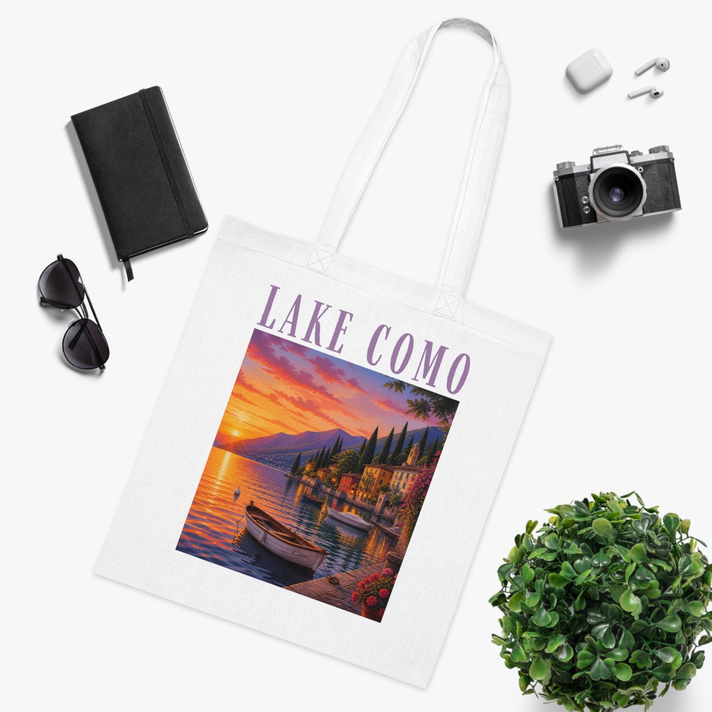 Lake Como Sunset Tote Bag — Italian Lakeside Travel Cotton Tote