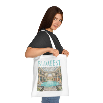 Budapest Thermal Bath Cotton Tote — Vintage Spa Illustration Travel Bag