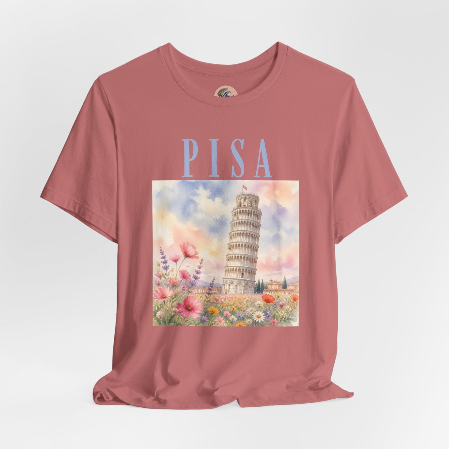 Pisa Floral Illustration T‑Shirt — Leaning Tower Travel Tee