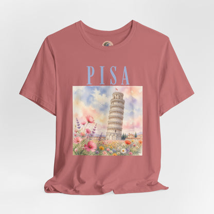 Pisa Floral Illustration T‑Shirt — Leaning Tower Travel Tee