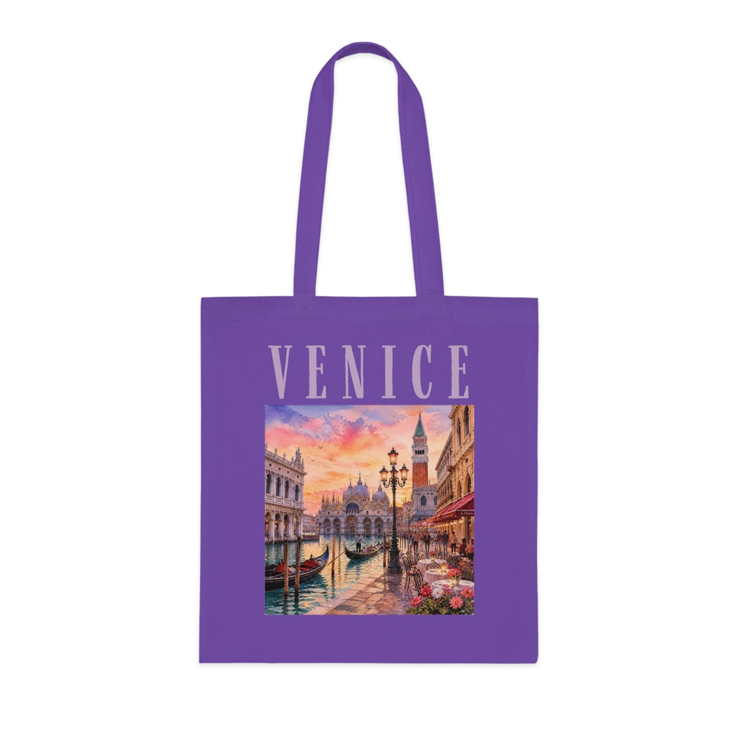 Venice Cotton Tote Bag - Vintage Sunset Canal Travel Tote
