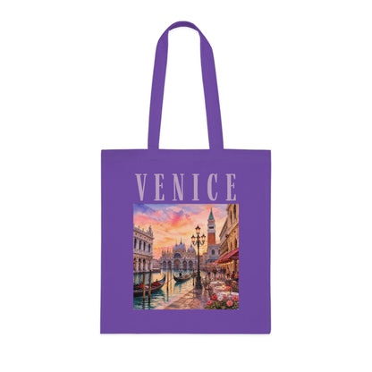 Venice Cotton Tote Bag - Vintage Sunset Canal Travel Tote