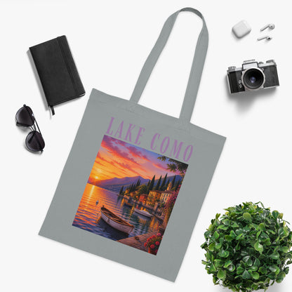 Lake Como Sunset Tote Bag — Italian Lakeside Travel Cotton Tote