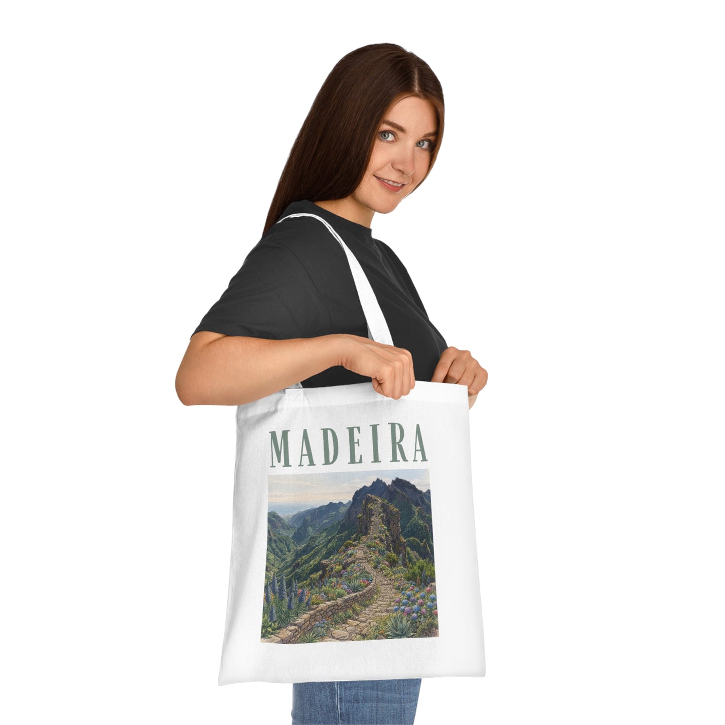 Madeira Scenic Cotton Tote — Travel Tote Bag with Mountain Landscape Print
