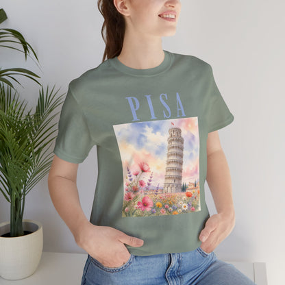 Pisa Floral Illustration T‑Shirt — Leaning Tower Travel Tee