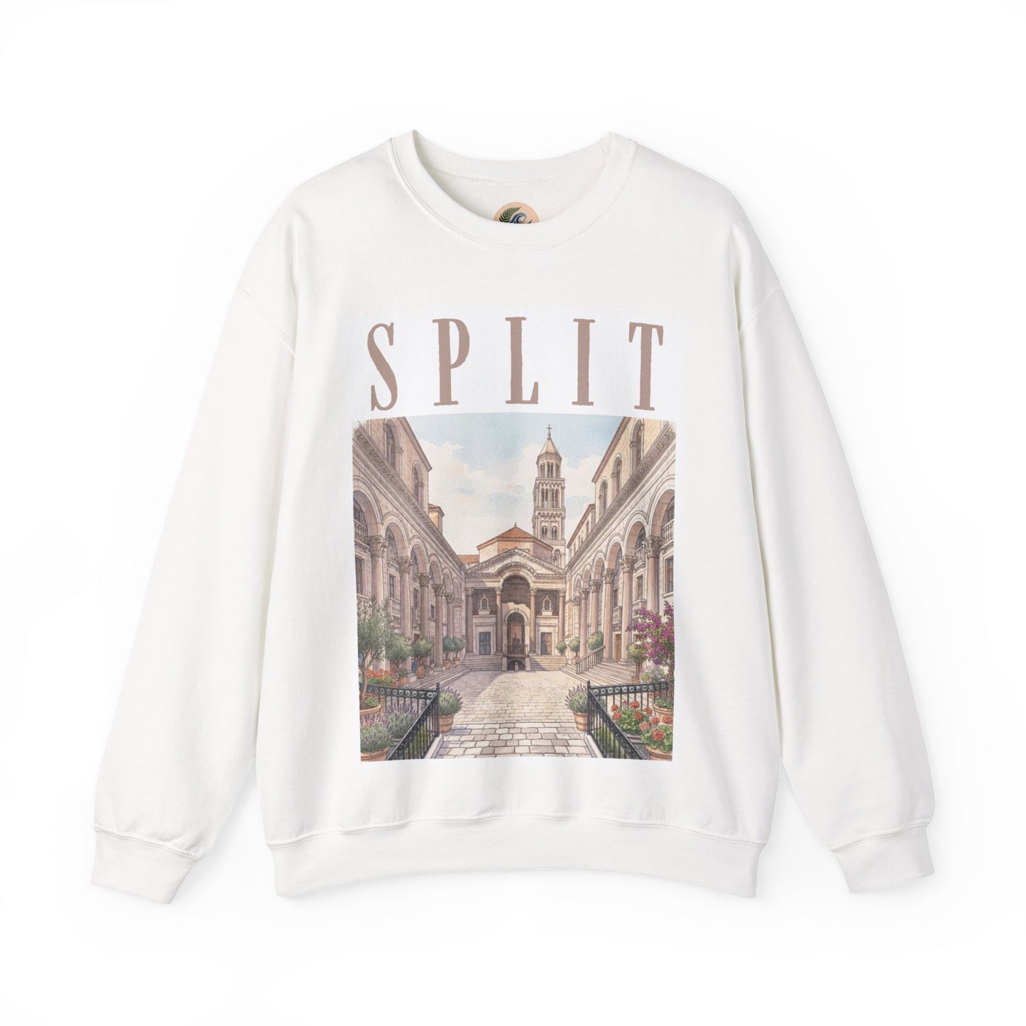 Split Travel Crewneck Sweatshirt — Vintage Croatian Cityscape Pullover