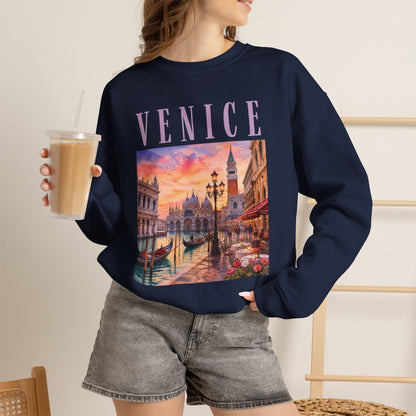 Venice Sunset Crewneck Sweatshirt — Vintage Canal Travel Graphic