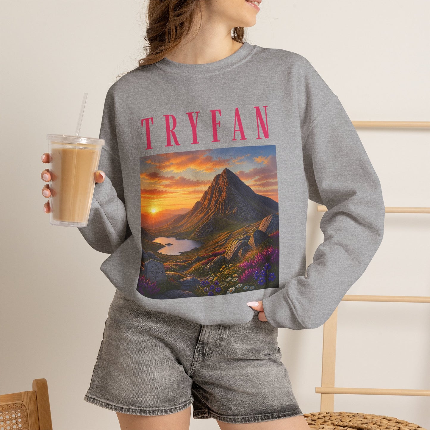 Tryfan Mountain Sweatshirt — Scenic Snowdonia Sunset Landscape Crewneck