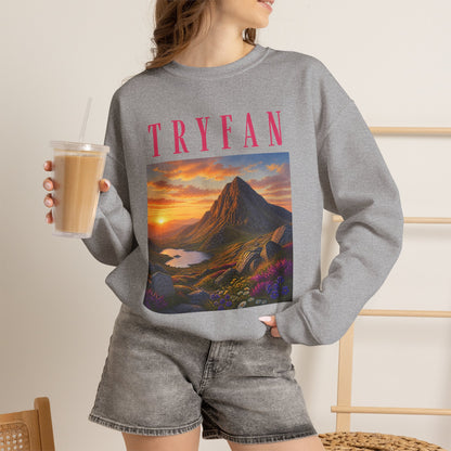 Tryfan Mountain Sweatshirt — Scenic Snowdonia Sunset Landscape Crewneck