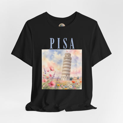 Pisa Floral Illustration T‑Shirt — Leaning Tower Travel Tee