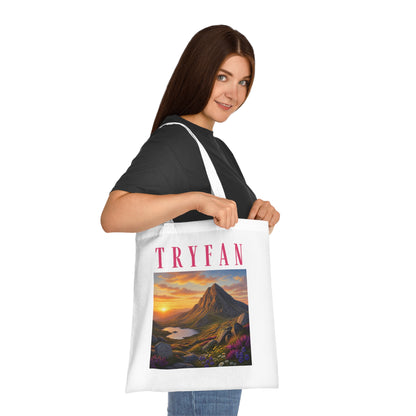 Tryfan Mountain Cotton Tote — Scenic Snowdonia Sunset Landscape Tote Bag
