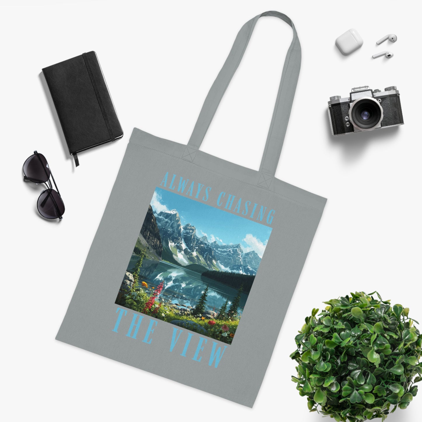 Always Chasing The View Cotton Tote — Scenic Mountain Lake Oeschinese Travel Tote