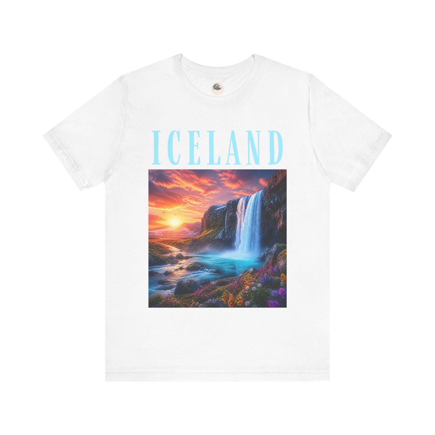 Iceland Waterfall Tee — Scenic Sunset Landscape T‑Shirt