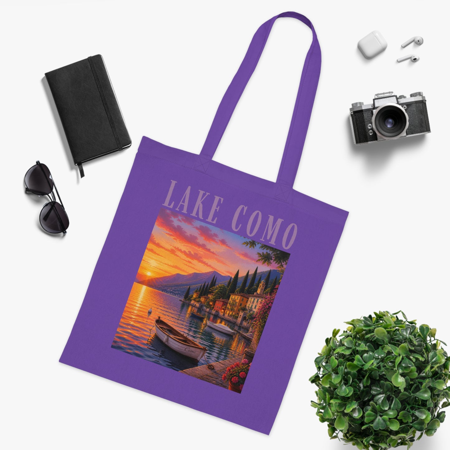 Lake Como Sunset Tote Bag — Italian Lakeside Travel Cotton Tote