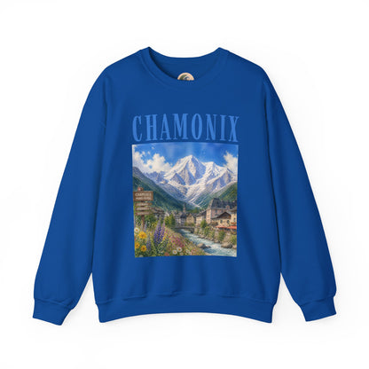 Chamonix Mountain Crewneck Sweatshirt — Alpine Scenic Graphic
