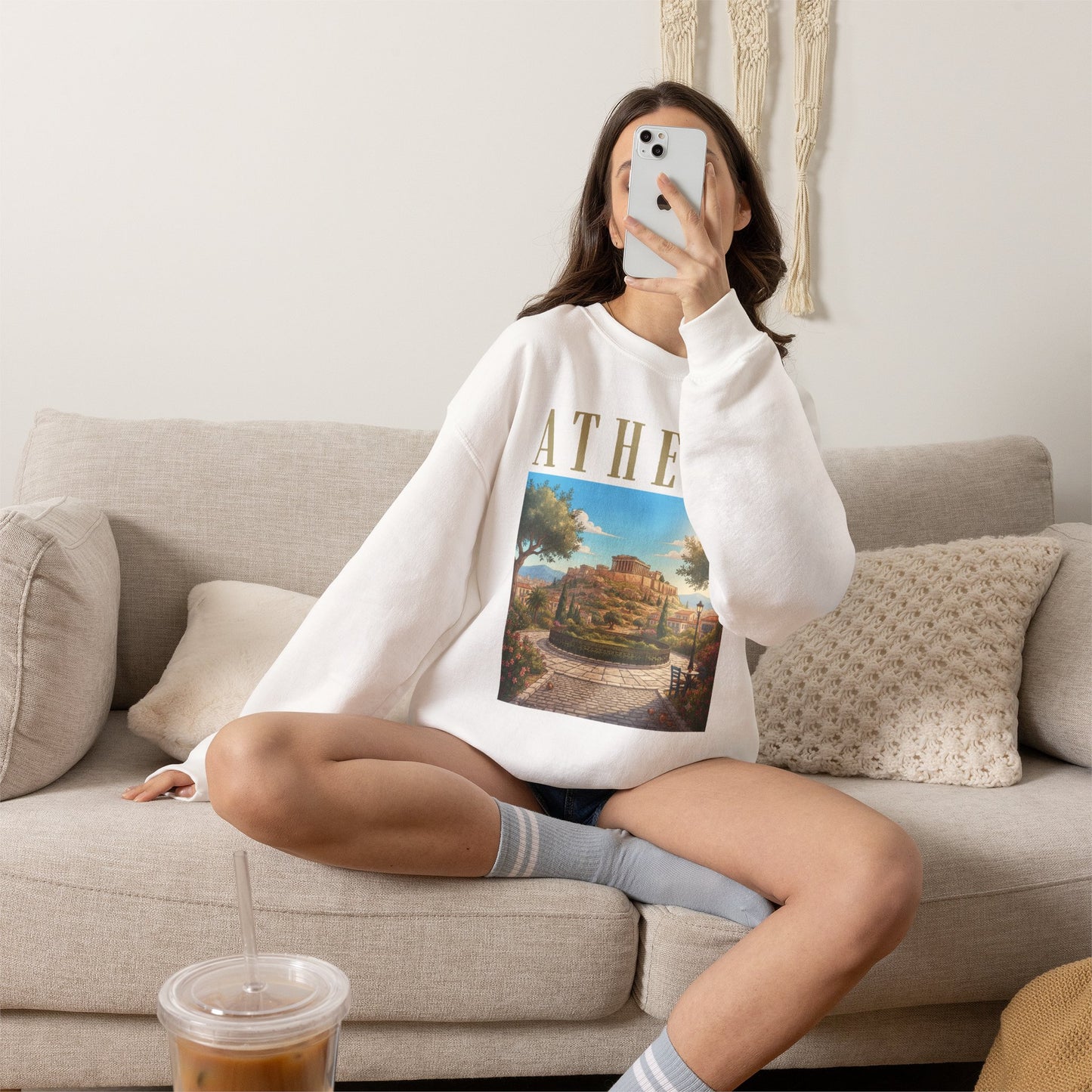 Athens Scenic Crewneck Sweatshirt — Vintage Greece Travel Pullover