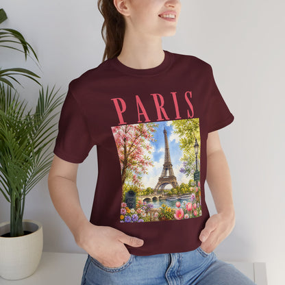 Paris Floral Eiffel Tower Tee — Vintage Romantic France T-Shirt