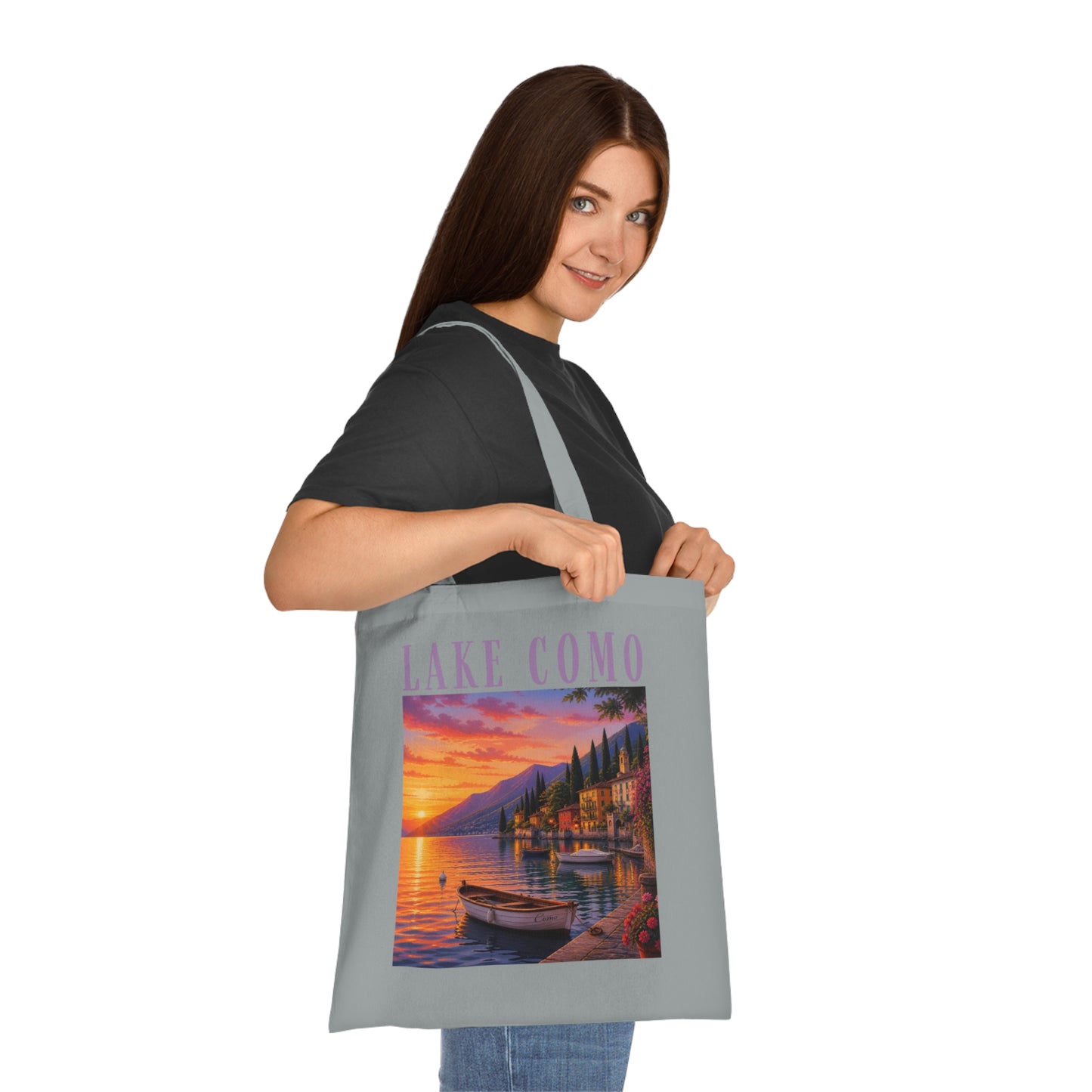 Lake Como Sunset Tote Bag — Italian Lakeside Travel Cotton Tote
