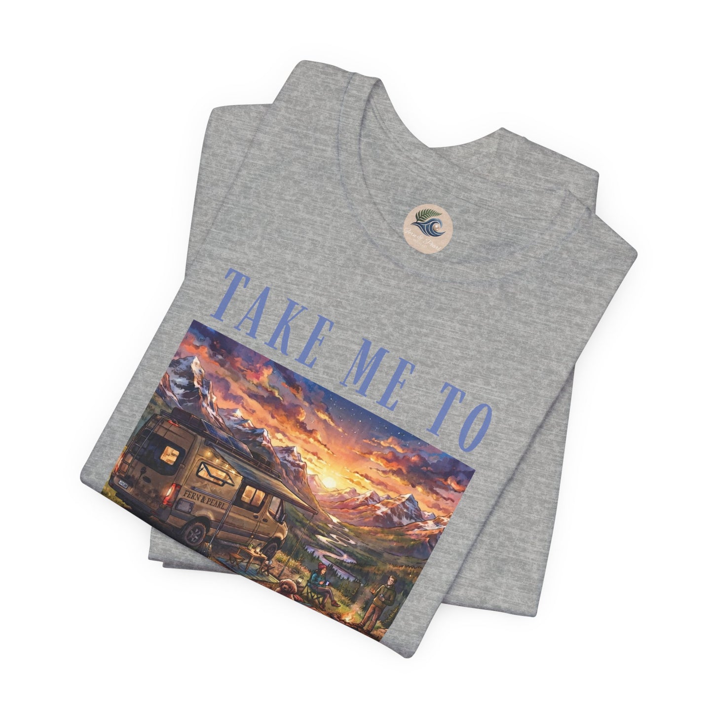 Take Me to the Mountains Sunset Tee — Scenic Cabin Sunset Graphic T-Shirt