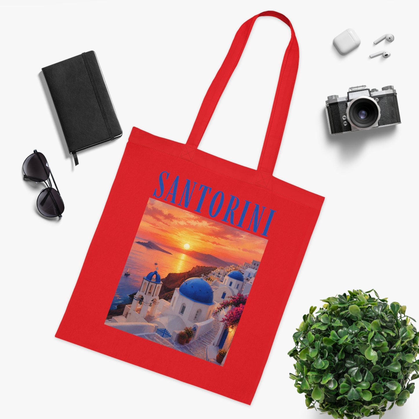 Santorini Sunset Cotton Tote Bag — Greek Island Travel Beach Tote