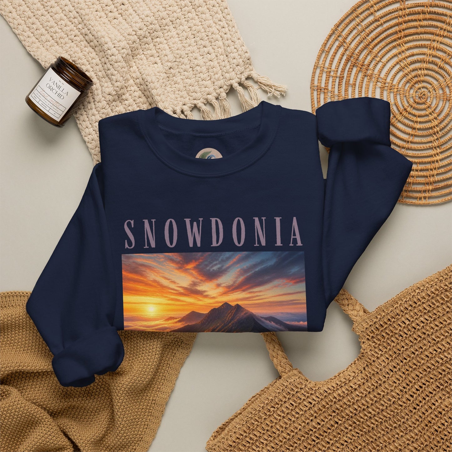 Snowdonia Sunset Crewneck Sweatshirt — Scenic Mountain Graphic