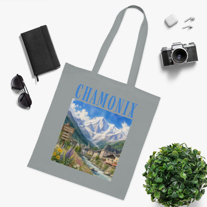 Chamonix Scenic Cotton Tote Bag — Vintage Alpine Village Print
