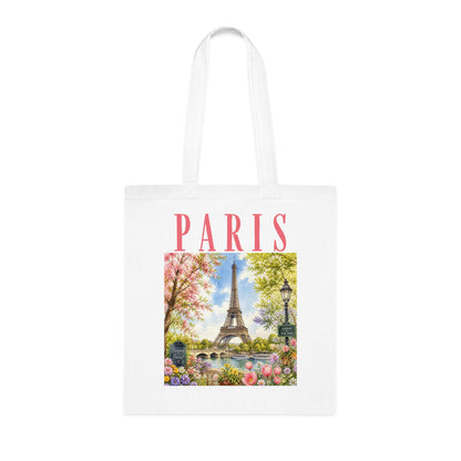 Paris Floral Tote Bag — Eiffel Tower Springtime Canvas Cotton Tote