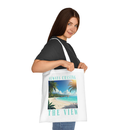 Railay Beach Tote Bag – "Always Chasing the View" Tropical Cotton Tote
