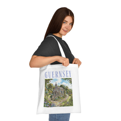 Guernsey Chapel Art Tote - Scenic Island Landscape Cotton Tote Bag