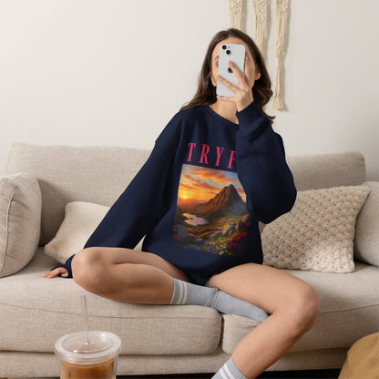 Tryfan Mountain Sweatshirt — Scenic Snowdonia Sunset Landscape Crewneck