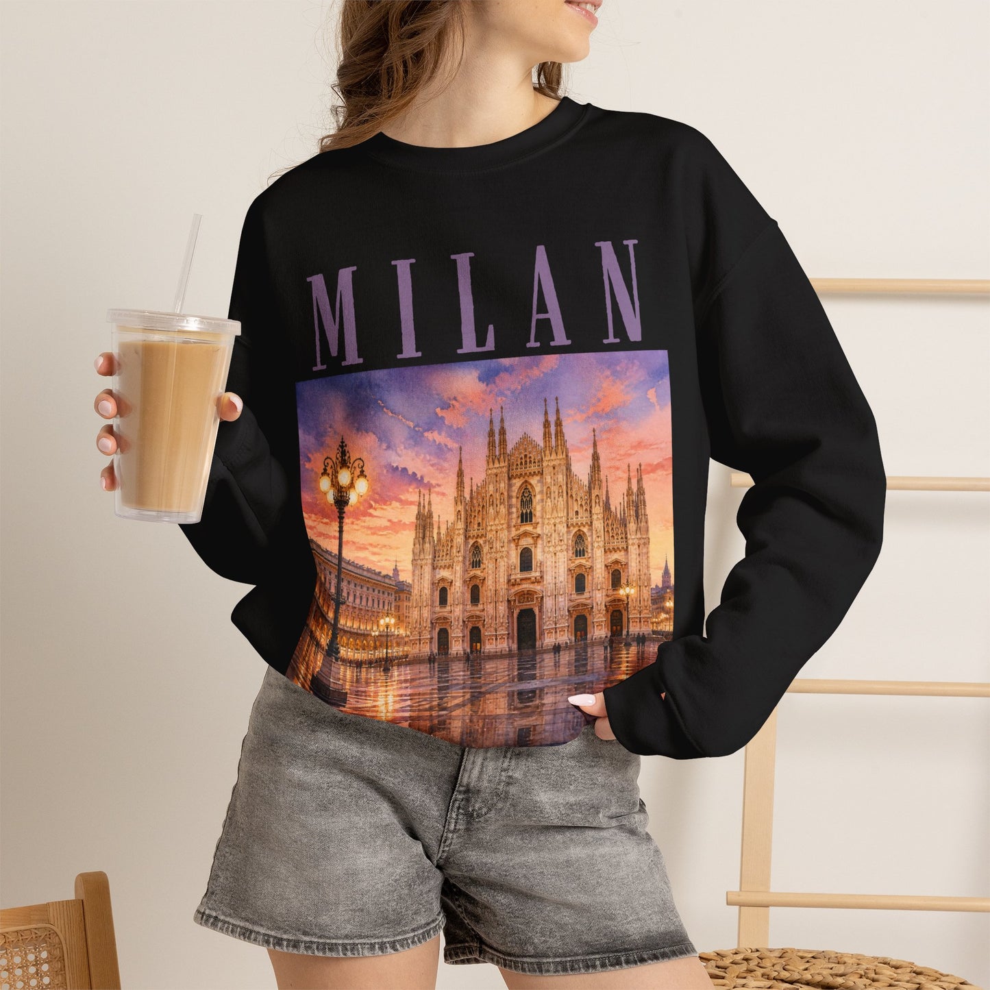 Milan Cathedral Crewneck Sweatshirt – Vintage Travel Cityscape