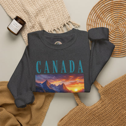 Canada Banff Scenic Crewneck Sweatshirt — Mountain Lake Sunset Graphic