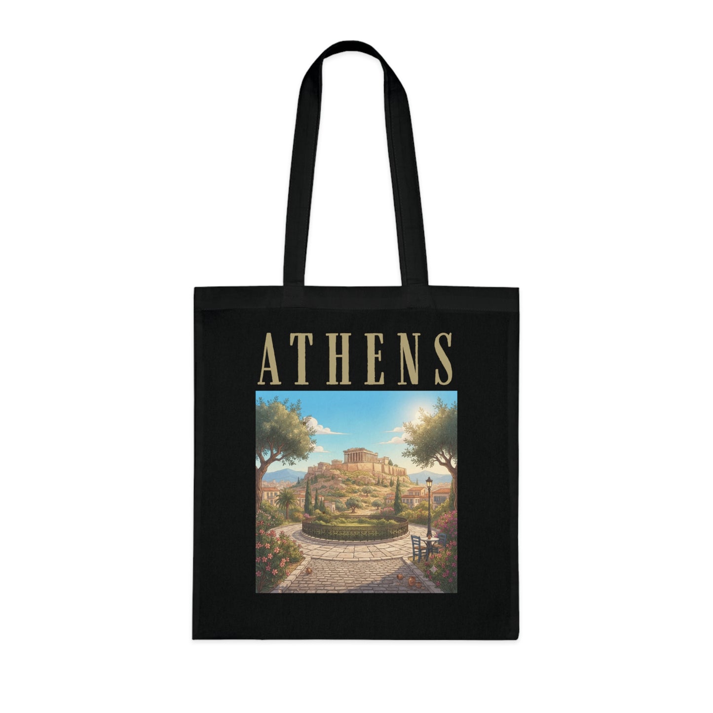 Athens Scenic Tote Bag – Vintage Greek Travel Cotton Tote