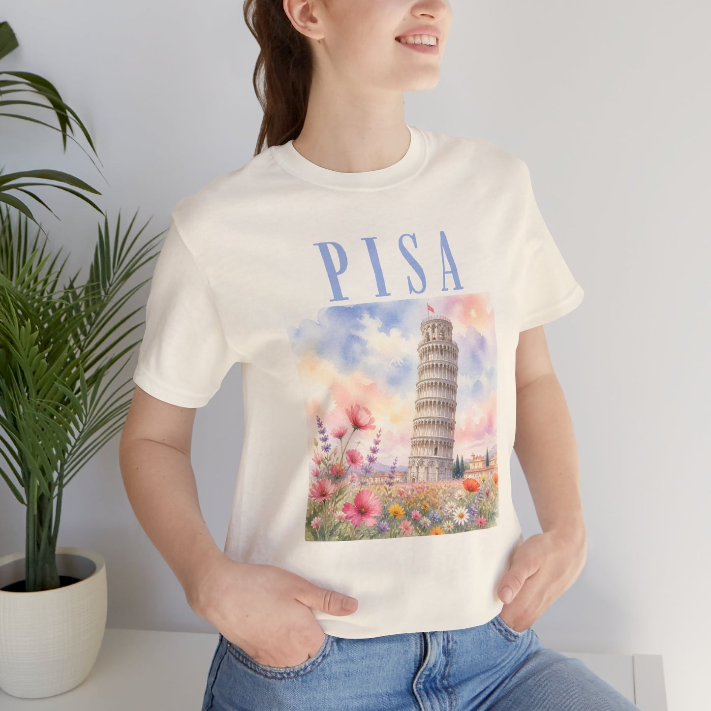 Pisa Floral Illustration T‑Shirt — Leaning Tower Travel Tee