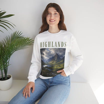 Highlands Scenic Crewneck Sweatshirt — Mountain Landscape Pullover