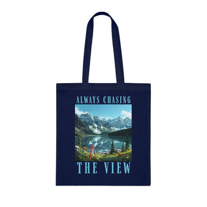 Always Chasing The View Cotton Tote — Scenic Mountain Lake Oeschinese Travel Tote