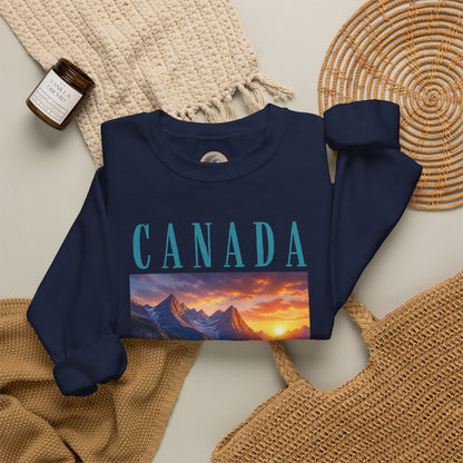 Canada Banff Scenic Crewneck Sweatshirt — Mountain Lake Sunset Graphic