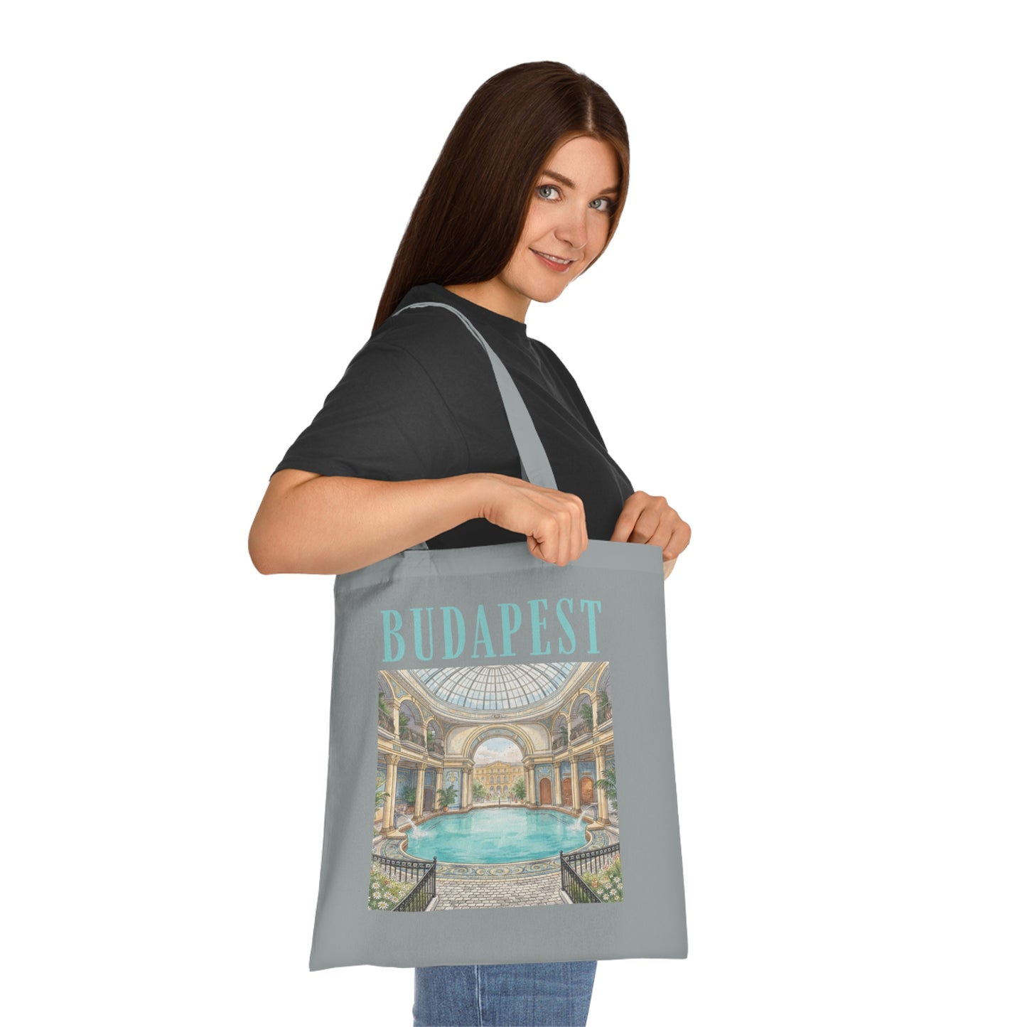 Budapest Thermal Bath Cotton Tote — Vintage Spa Illustration Travel Bag