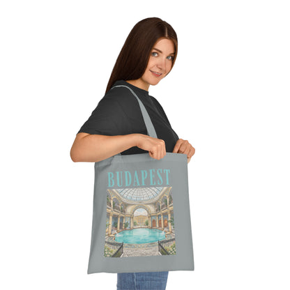 Budapest Thermal Bath Cotton Tote — Vintage Spa Illustration Travel Bag