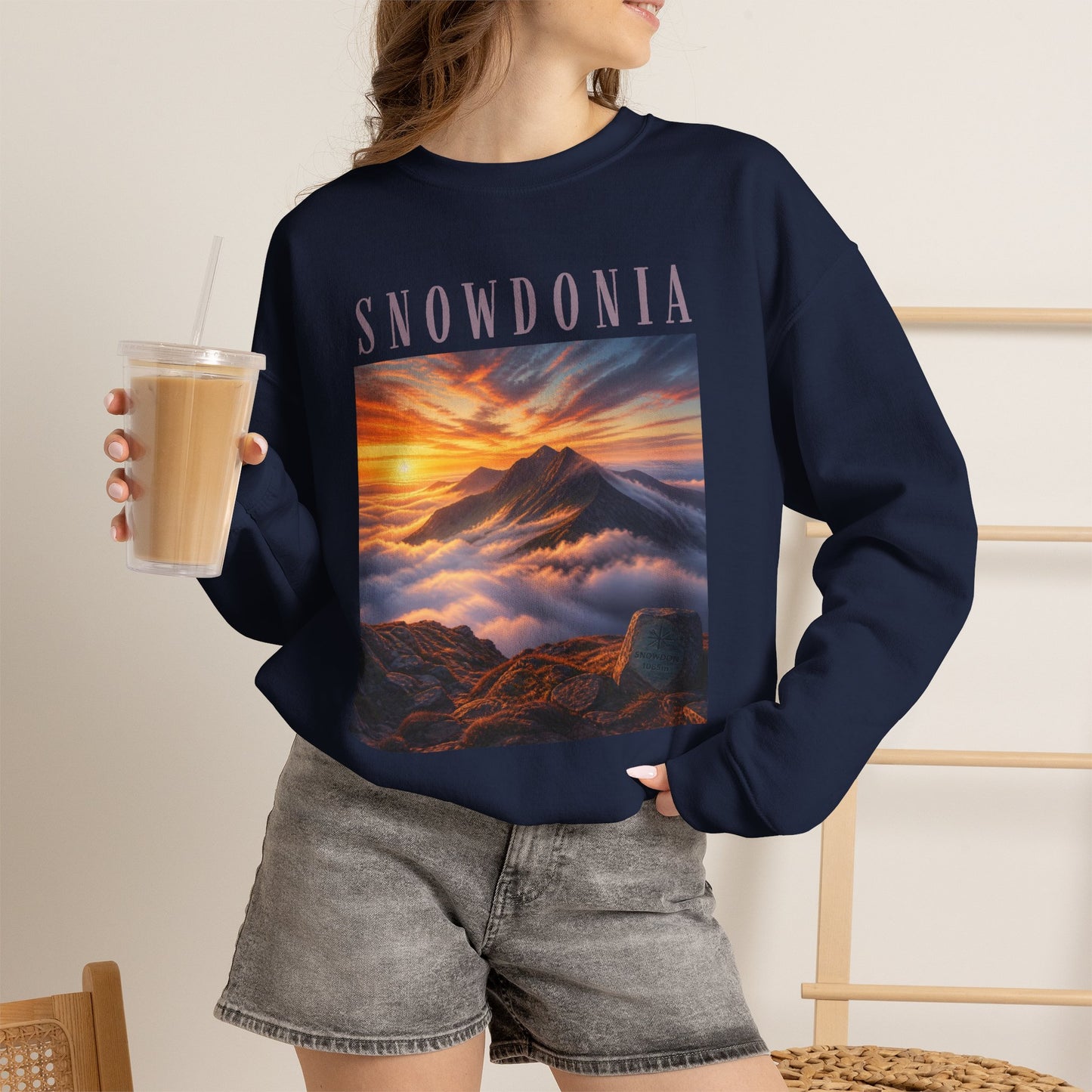 Snowdonia Sunset Crewneck Sweatshirt — Scenic Mountain Graphic