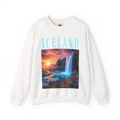 Iceland Waterfall Crewneck Sweatshirt — Scenic Sunset Travel Pullover