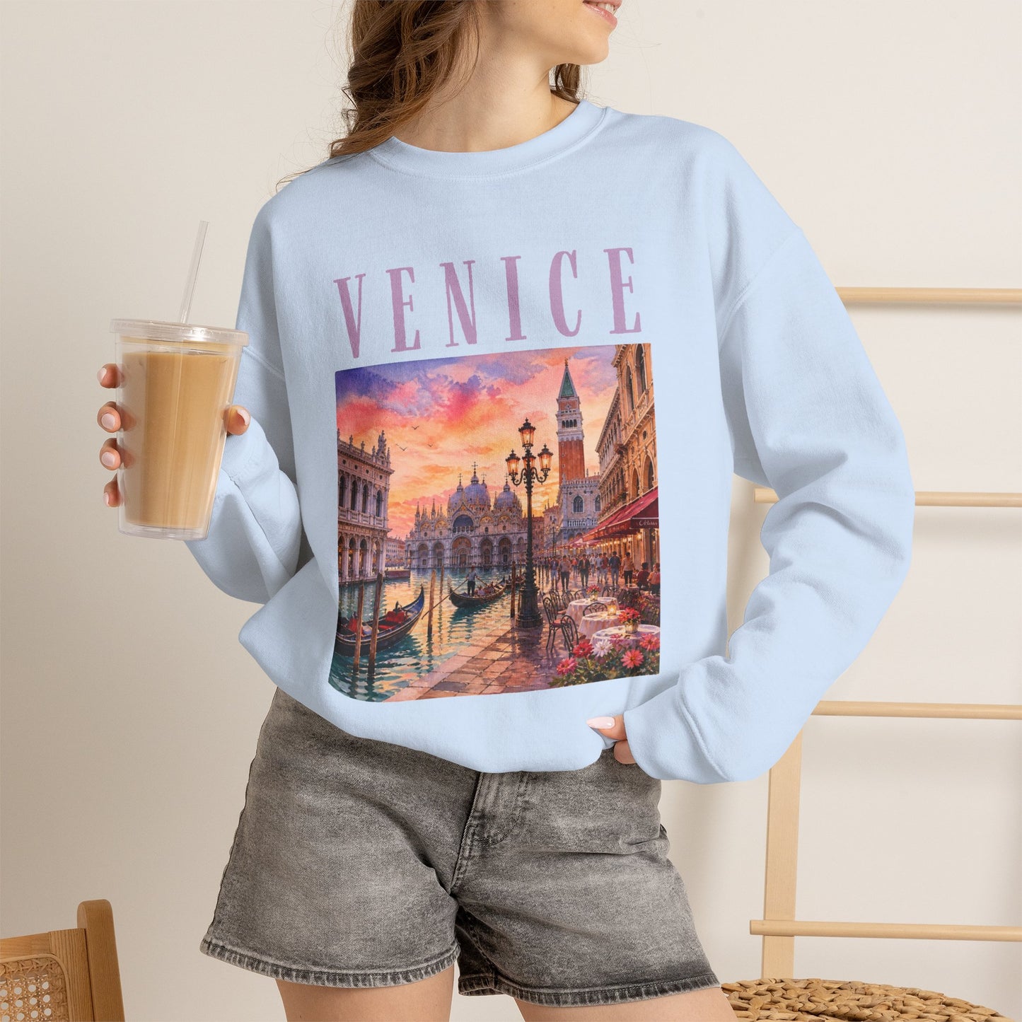 Venice Sunset Crewneck Sweatshirt — Vintage Canal Travel Graphic
